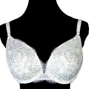 Victoria's Secret Women's White and Silver Lace Push-Up Bra 34DD